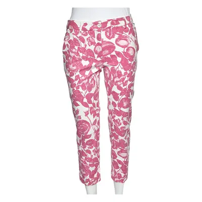 Dolce & Gabbana Pink Floral Printed Textured Cotton Tapered Leg Pants