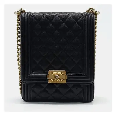 Chanel Black Caviar Leather Chic Pearls Flap Bag