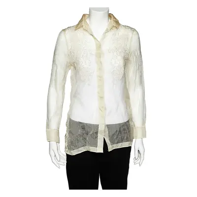 Valentino Cream Embroidered Silk Sheer Shirt