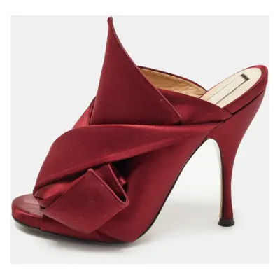 N21 Burgundy Satin Raso Knot Peep Toe Mules Size