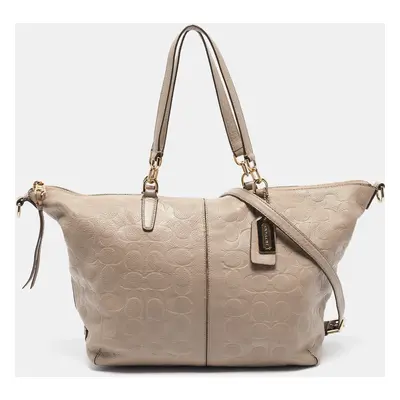 Coach Beige Signature Embossed Leather Bleecker Zip Tote