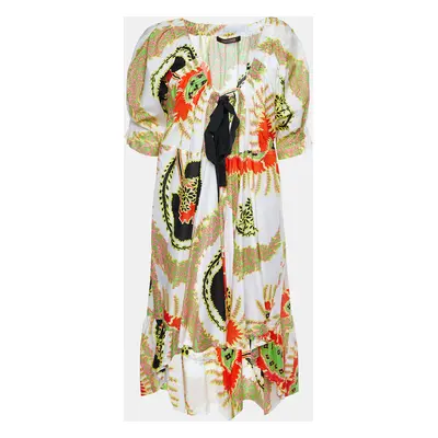 Roberto Cavalli Multicolor Printed Cotton High Low Hem Midi Dress