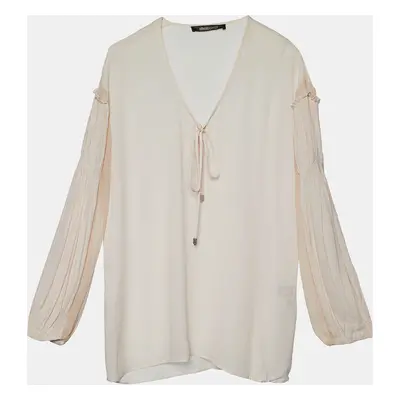 Roberto Cavalli Pink Chiffon Pleated Trim Detail Top