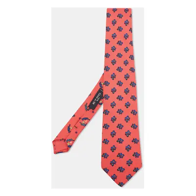 Etro Red Paisley & Bird Print Silk Tie