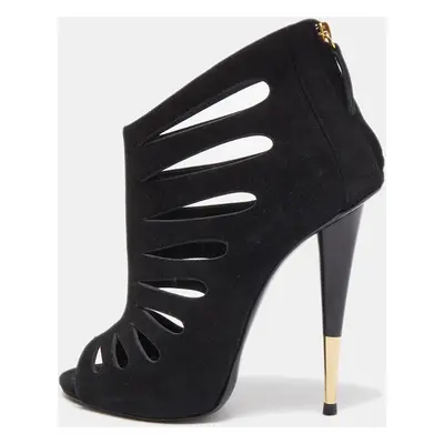 Giuseppe Zanotti Black Suede Cut Out Peep Toe Booties Size