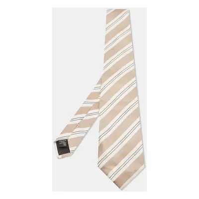 Givenchy Beige Logo Diagonal Striped Silk Tie