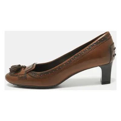 Tod's Brown Leather Tassel Detail Loafer Pumps Size 37.5