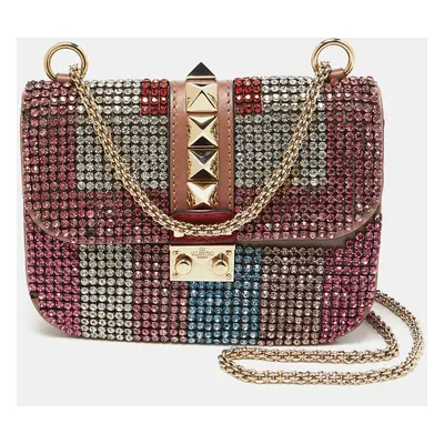 Valentino Multicolor Leather Crystal Embellished Small Glam Lock Shoulder Bag