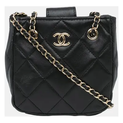 Chanel Quilted Lambskin Tiny Shopping Clutch With Chain