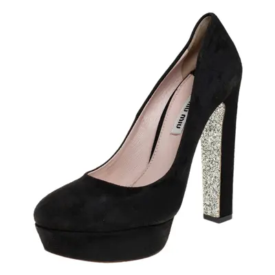 Miu Miu Black Suede Platform Pumps Size 38.5