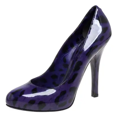 Dolce & Gabbana Purple/Black Leopard Print Patent Leather Platform Pumps Size 37.5