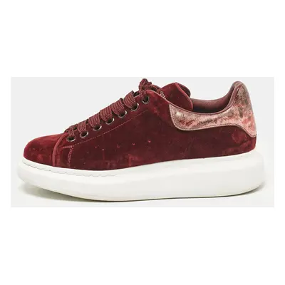 Alexander McQueen Burgundy Velvet and Snakeskin Effect Oversized Sneakers Size 40.5