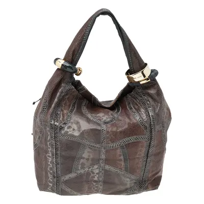 Jimmy Choo Brown Snakeskin Saba Hobo