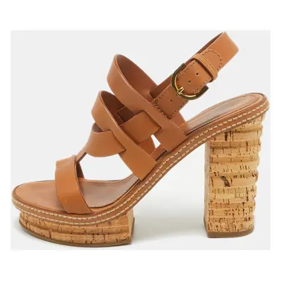 Sergio Rossi Brown Leather Cork Heel Ankle Strap Sandals Size