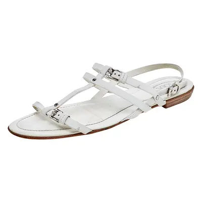 Tod's White Leather Strappy Flat Sandals Size 38.5