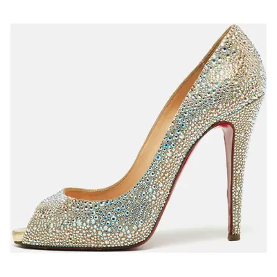 Christian Louboutin Metallic Crystal Embellished Leather Very Riche Pumps Size