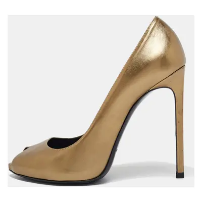 Saint Laurent Gold Leather Peep Toe Pumps Size