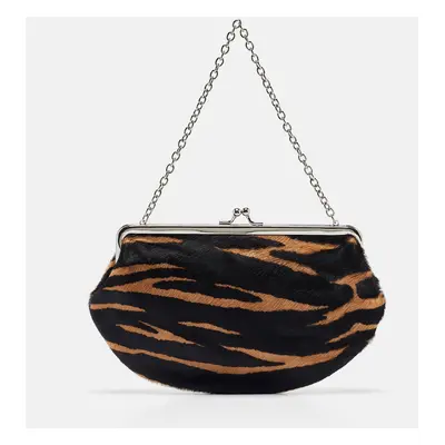 DKNY Black/Brown Zebra Print Calf Hair Chain Multi Pouch