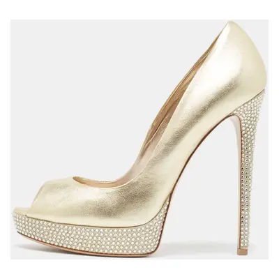 Le Silla Metallic Gold Leather Peep Toe Pumps Size 38.5