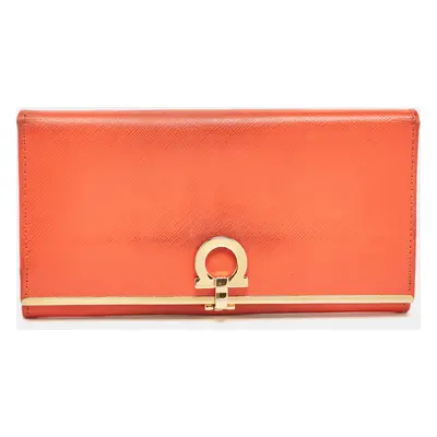 Salvatore Ferragamo Orange Leather Gancini Icona Continental Wallet