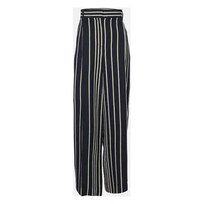 Max Mara Navy Blue/White Striped Wide Leg Trousers