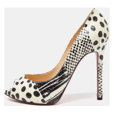 Christian Louboutin Black/White Watersnake Printed Flo Pumps Size 37.5