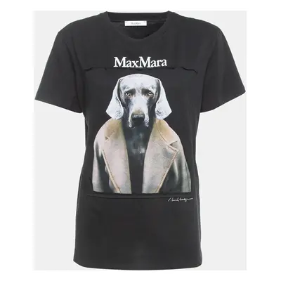 Max Mara Black Dog Print Cotton T-Shirt