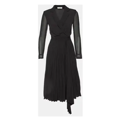 Sandro Black Crepe Pleated Midi Dress