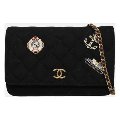 Chanel Black Wool Cruise Charm Wallet On Chain