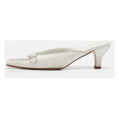 Salvatore Ferragamo White Leather Mules Size 40.5