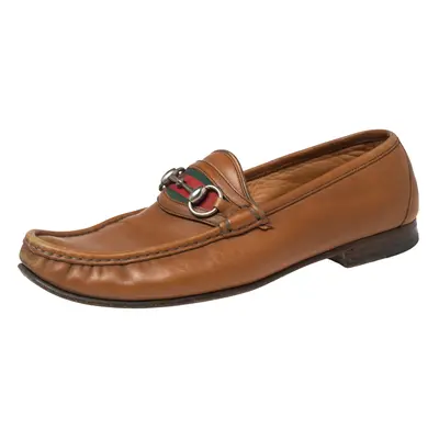 Gucci Brown Leather Web Horsebit Loafers Size 41.5