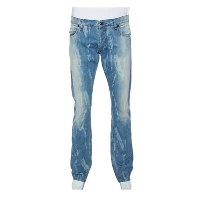 Roberto Cavalli Blue Light Wash Denim Distressed Pattern Jeans