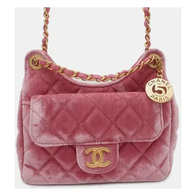 Chanel Pink Velour Leather Hobo Bag Size Small