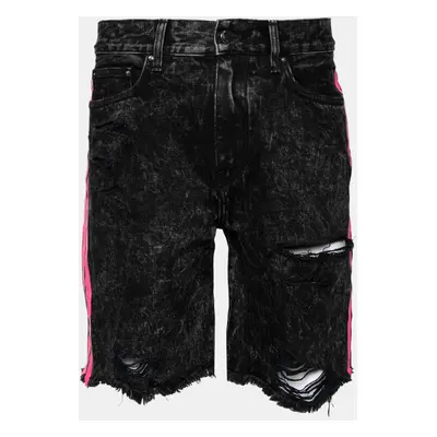 Amiri Black Distressed Contrast Stripe Printed Denim Shorts