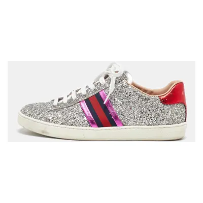 Gucci Tri Color Glitter and Leather Ace Web Low Top Sneakers Size