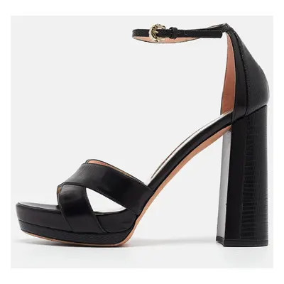 Rochas Black Leather Platform Ankle Strap Sandals Size