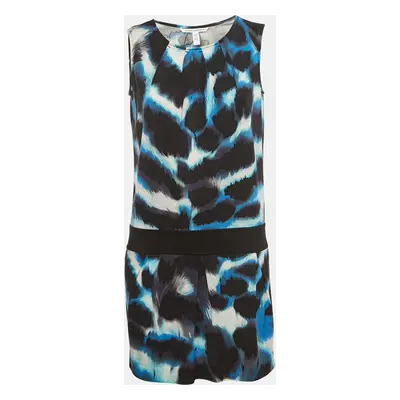 Diane Von Furstenberg Blue Print Silk Knit Sleeveless Mini Dress