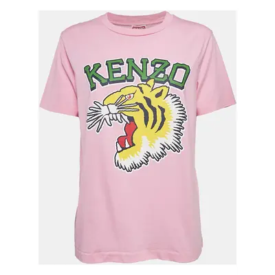 Kenzo Pink Logo Print Cotton Relax Fit T-Shirt