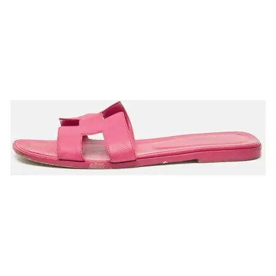 Hermes Pink Leather Oran Flat Sandals Size