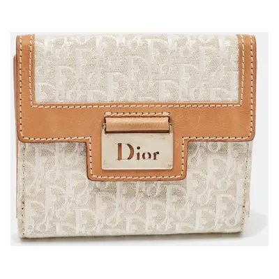 Dior White/Brown Oblique Canvas and Leather Street Chic Compact Wallet