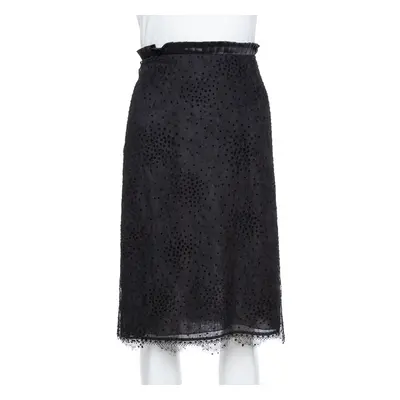 Emporio Armani Black Pleated Waist Detail & Floral Lace Short Skirt