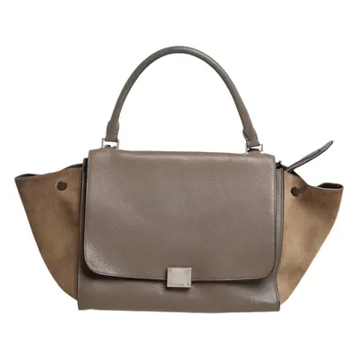 Celine Brown/Grey Leather and Suede Medium Trapeze Top Handle Bag