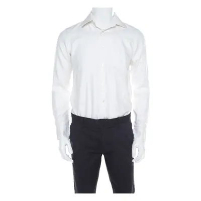 Hugo by Hugo Boss White Herringbone Long Sleeve Regular Fit Shirt