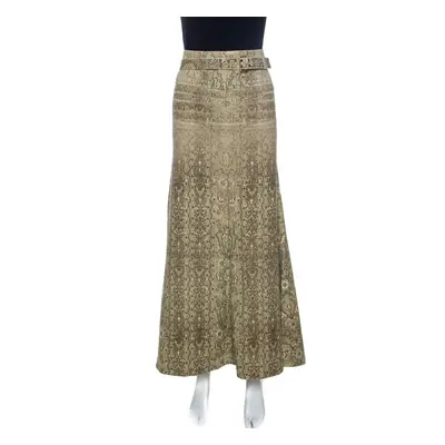 Roberto Cavalli Beige Lace Print Cotton Maxi Skirt