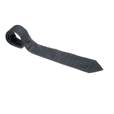 Dunhill Charcoal Grey Silk Jacquard Square Pattern Tie