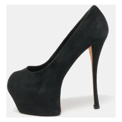 Giuseppe Zanotti Black Suede Liza Peep Toe Platform Pumps Size