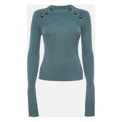 Isabel Marant Etoile Green Wool Blend Knit Button Detailed Sweater