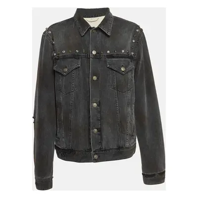 Gucci Grey Distressed Ripped Denim Metal Detail Jacket