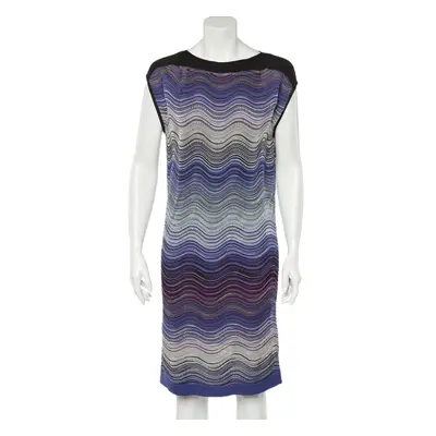 M Missoni Blue Wave Pattern Lurex Knit Shift Dress