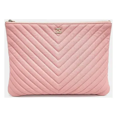 Chanel Caviar Chevron New Medium Clutch